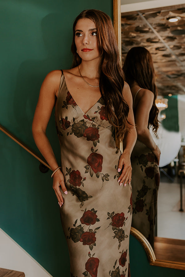 L&A | Midnight Garden Satin Floral Maxi Dress