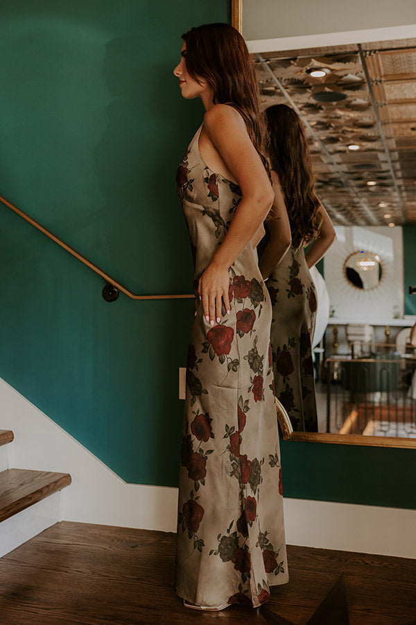 L&A | Midnight Garden Satin Floral Maxi Dress