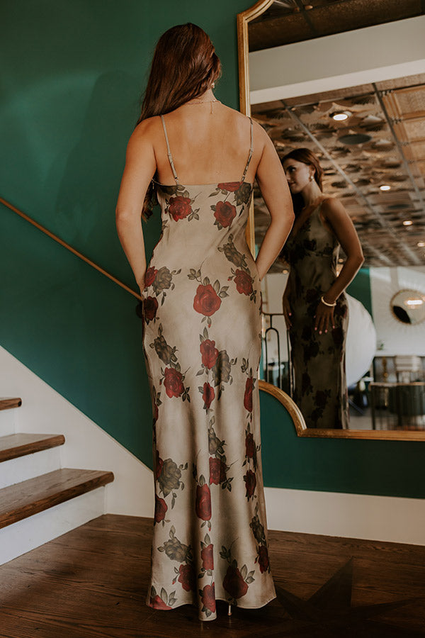 L&A | Midnight Garden Satin Floral Maxi Dress