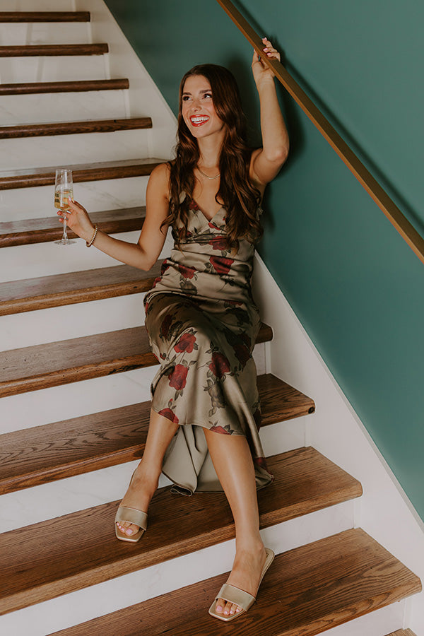 L&A | Midnight Garden Satin Floral Maxi Dress