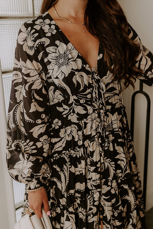 L&A | Vino Sipping Floral Midi Dress in Black