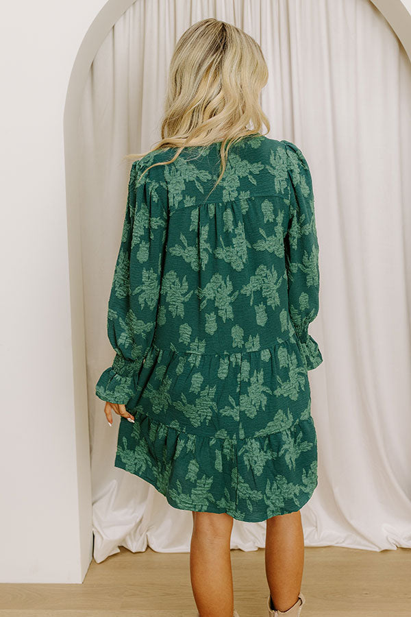 L&A | Tribeca Twilight Jacquard Babydoll Mini Dress in Hunter Green