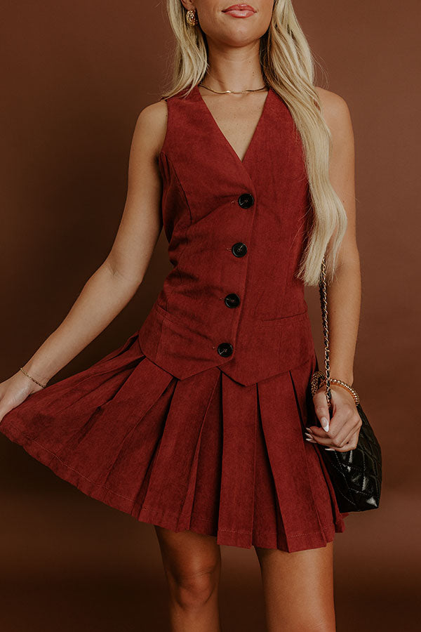 L&A | Western Charm Faux Suede Mini Dress in Brick Red