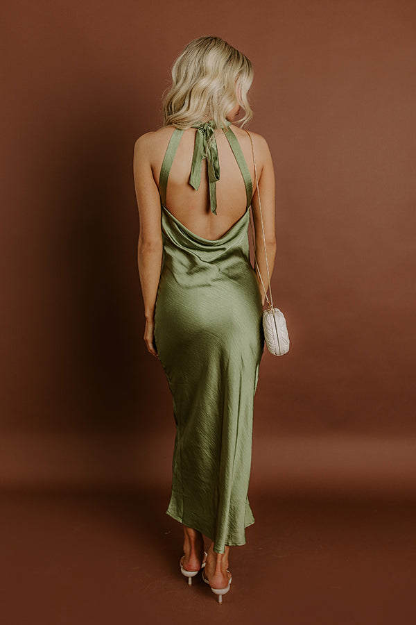 L&A | Glitz And Glam Satin Midi Dress in Olive