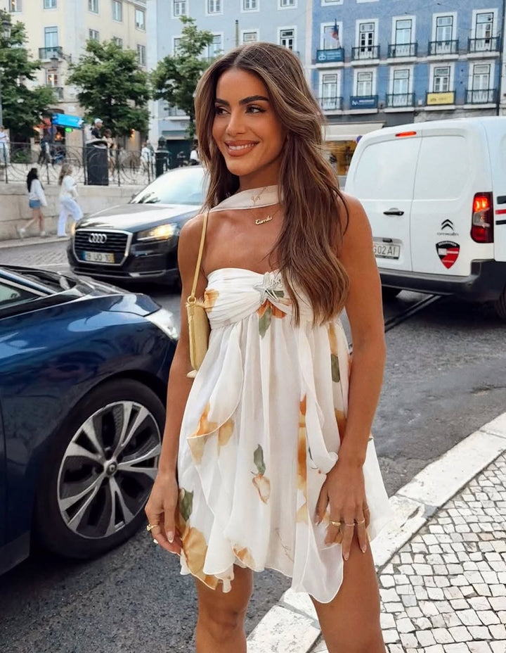 L&A | Isabel Halter Neck Ruffled Printed Mini Dress