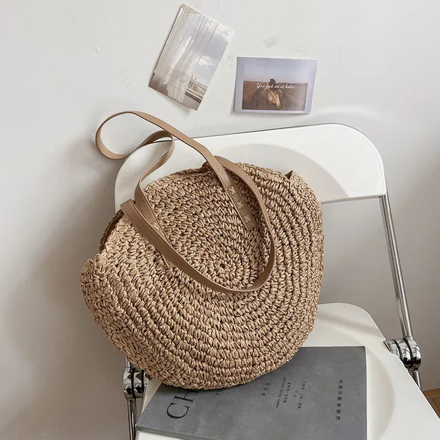 L&A | Juliette - Handwoven Round Straw Rattan Beach Bag