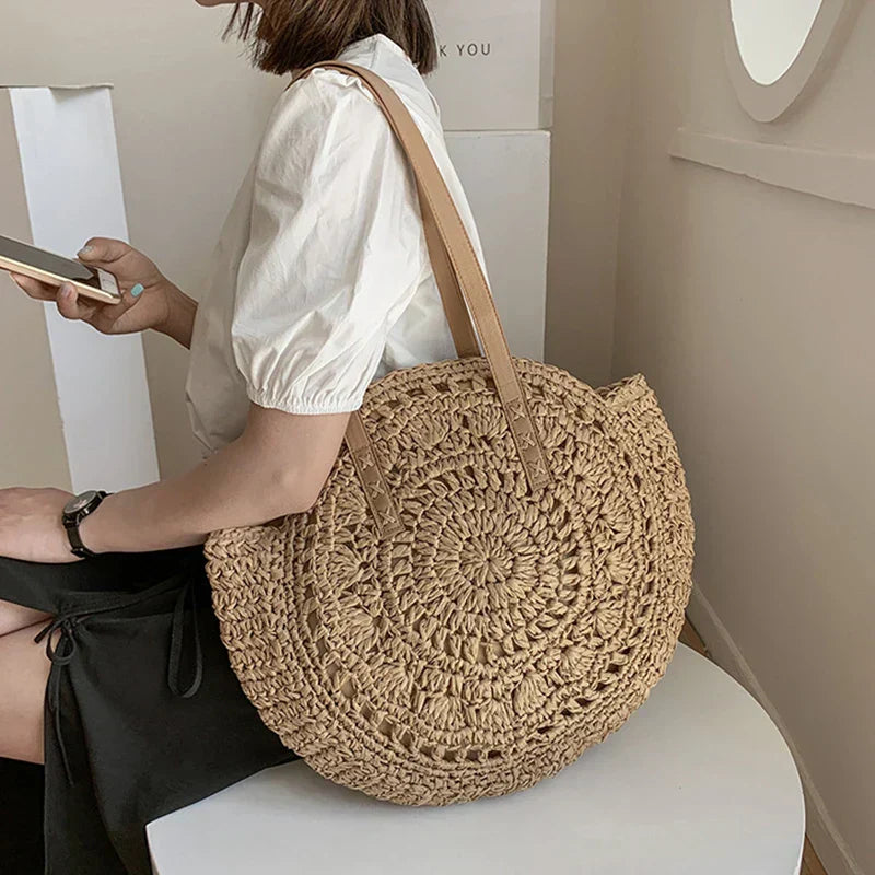 L&A | Juliette - Handwoven Round Straw Rattan Beach Bag