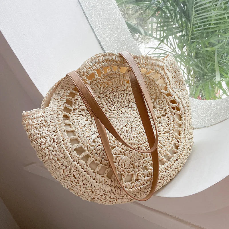 L&A | Juliette - Handwoven Round Straw Rattan Beach Bag
