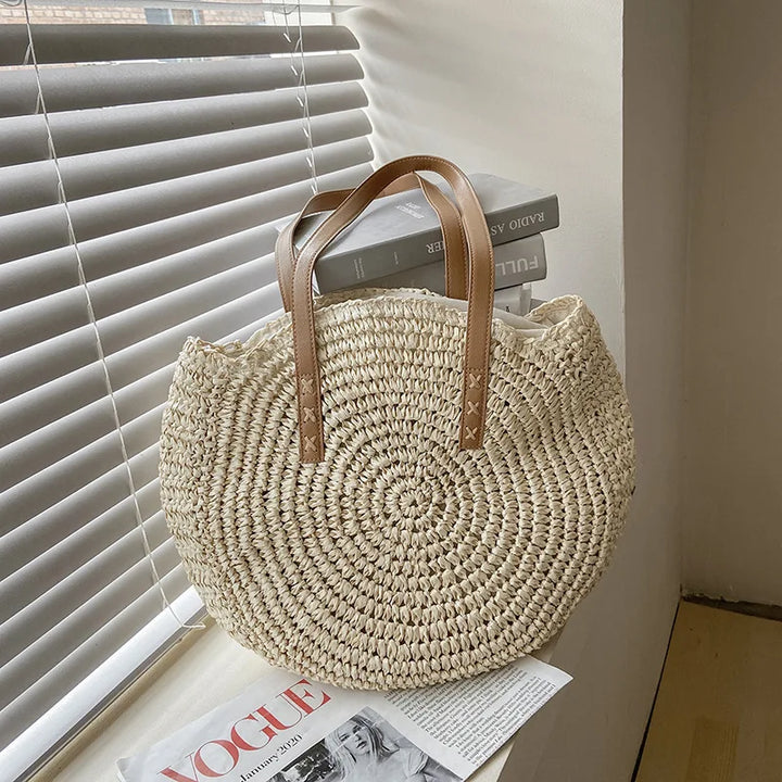 L&A | Juliette - Handwoven Round Straw Rattan Beach Bag