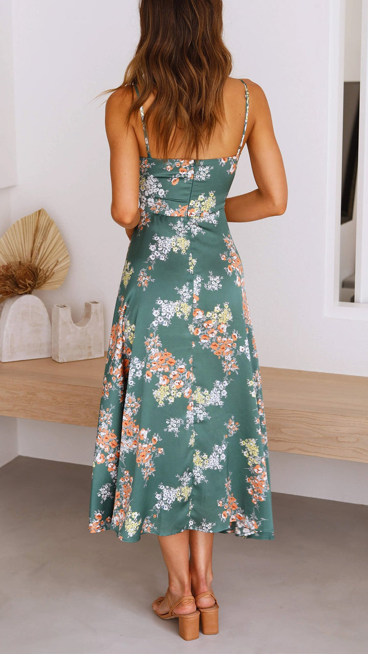 L&A | Myla Satin Floral Split Midi Dress