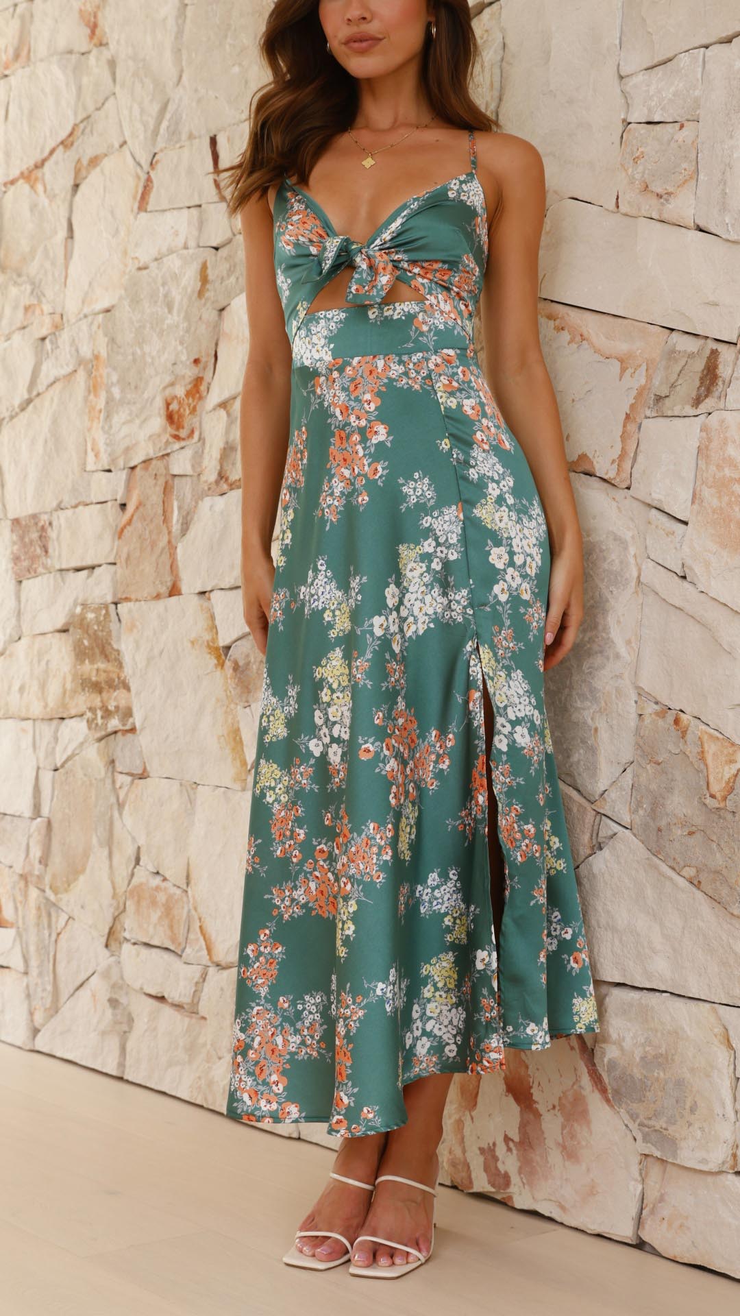 L&A | Myla Satin Floral Split Midi Dress