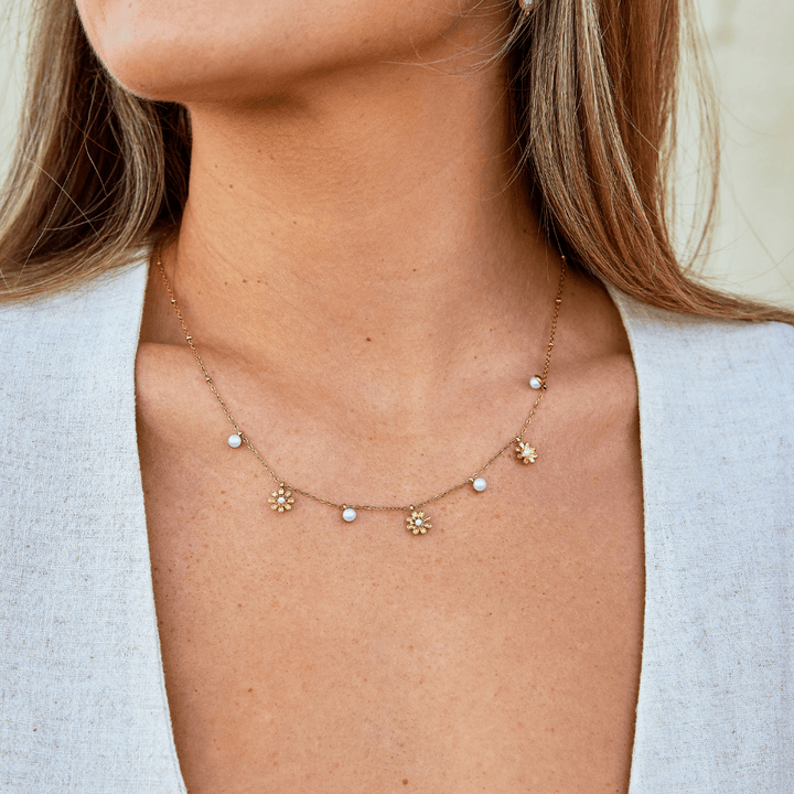 L&A | Golden Autumn Bloom & Pearl Necklace