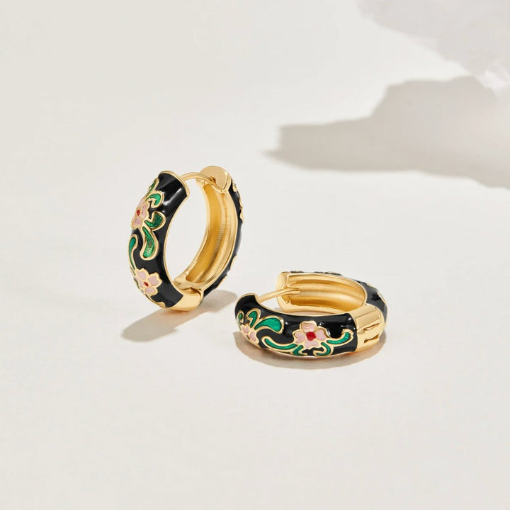 L&A | Selene Black Gold Flower Hoop Earrings