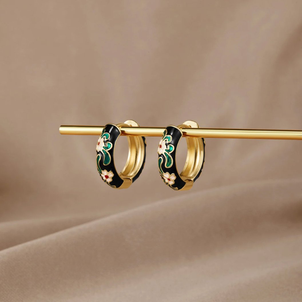 L&A | Selene Black Gold Flower Hoop Earrings