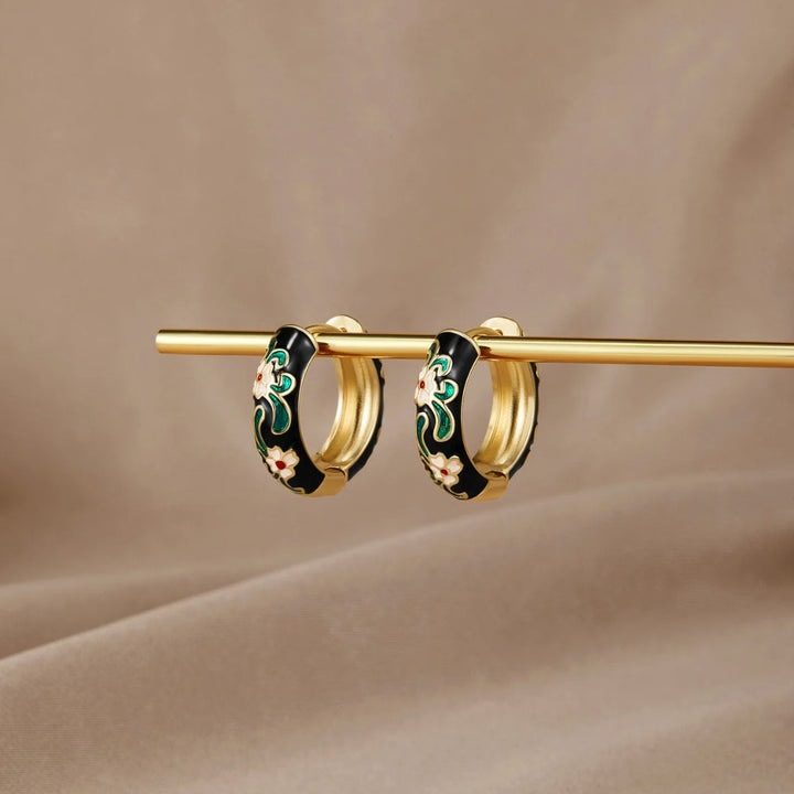 L&A | Selene Black Gold Flower Hoop Earrings