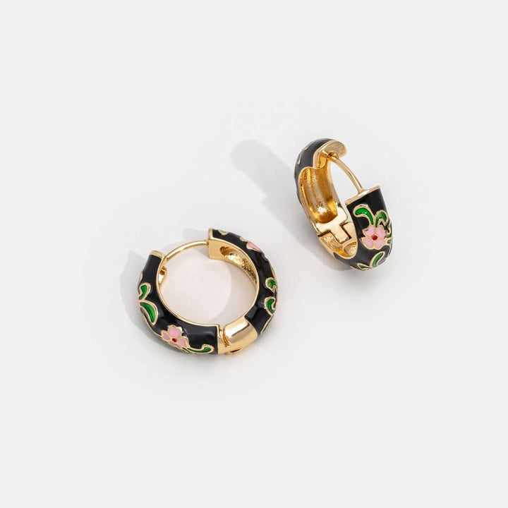 L&A | Selene Black Gold Flower Hoop Earrings