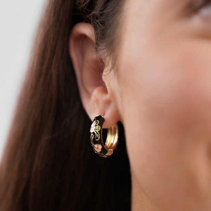 L&A | Selene Black Gold Flower Hoop Earrings