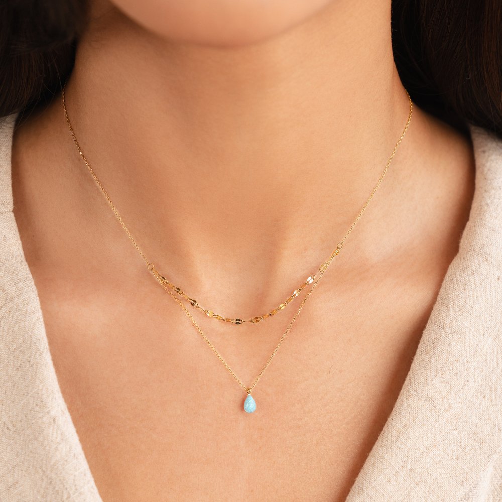 L&A | Blue Opal Teardrop Layered Necklace