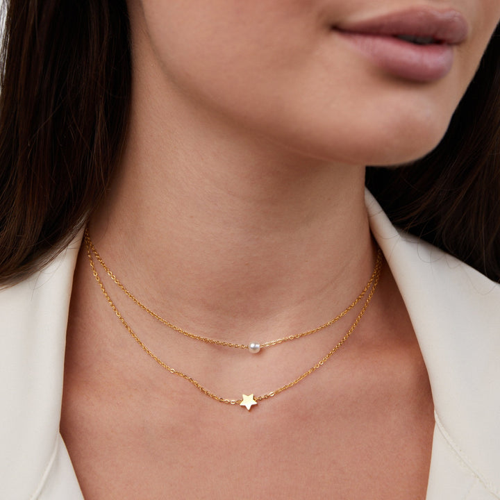 L&A | Celeste Gold Star & Pearl Layered Necklace
